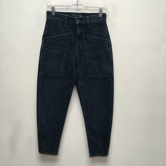 Veronica Beard Dark Ink Denim Charlie Barrel Leg High Rise Crop Jeans 25 $298 - Picture 1 of 11